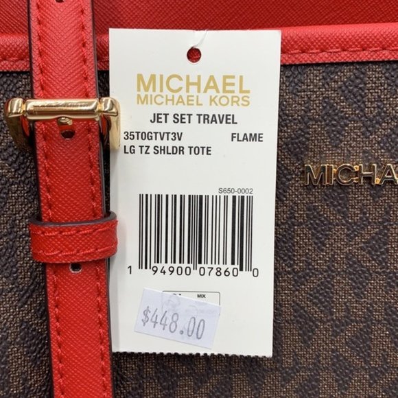 Michael Kors Jet Set Travel Large Top Zip Shoulder Tote Bag Color Flame